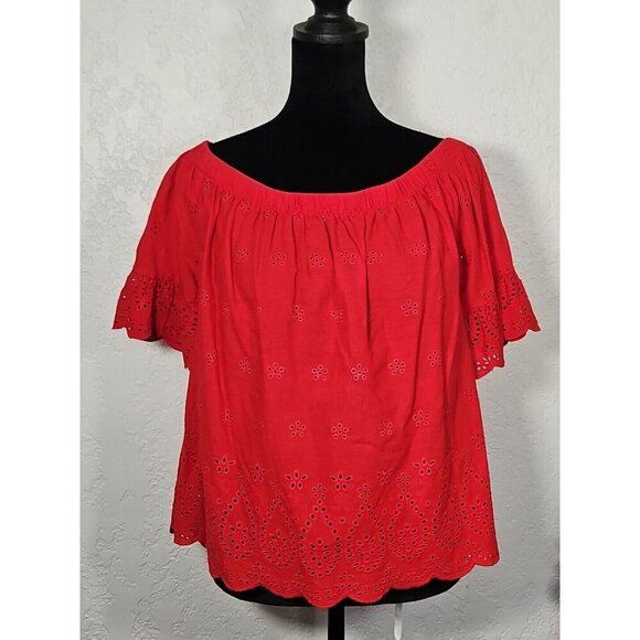 KONTROL CONTEMPORARY Eyelet Top Blouse Off the Shoulder Women's Red Size XL - Picture 1 of 7